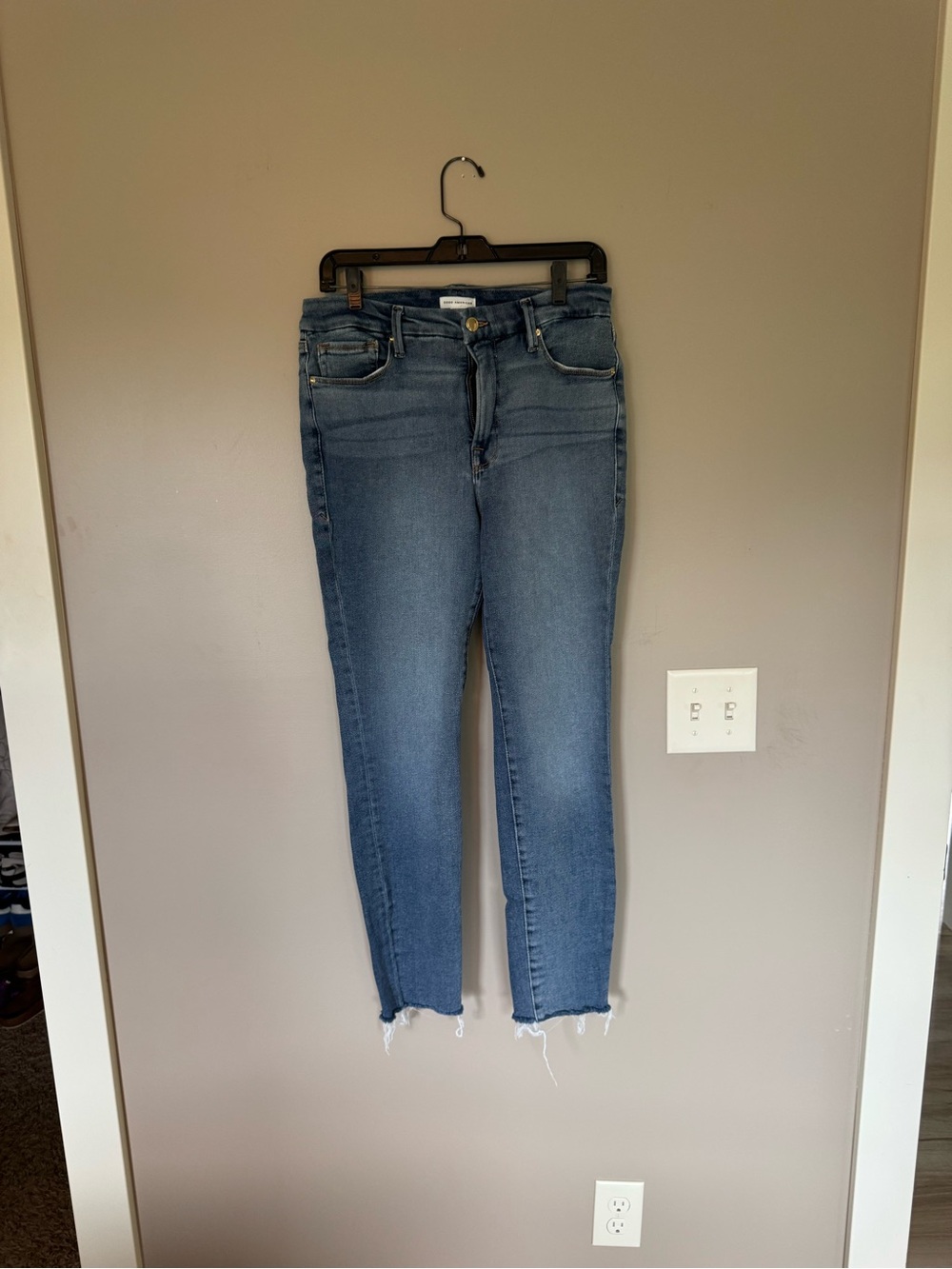 Good American Mid-Blue High-Rise Ankle Skinny Jeans